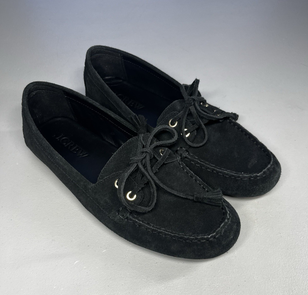 J Crew Driving Loafers Suede Leather Womens 8 Black Slip On Comfy Lounge Shoes